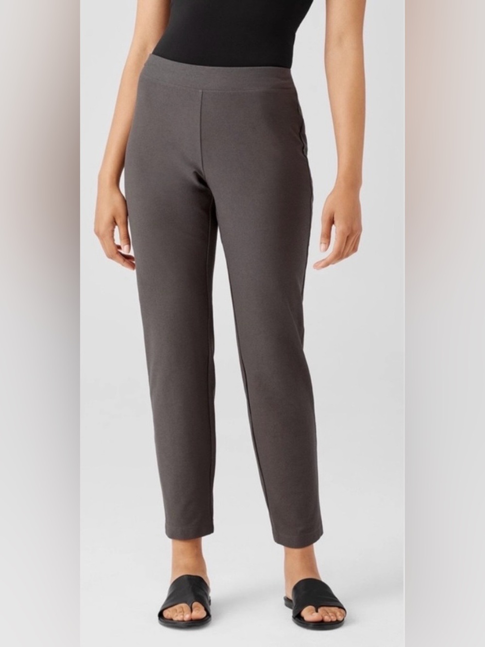 Eileen Fisher System Washable Stretch Crepe Rye Slim Ankle Pants PL Petite